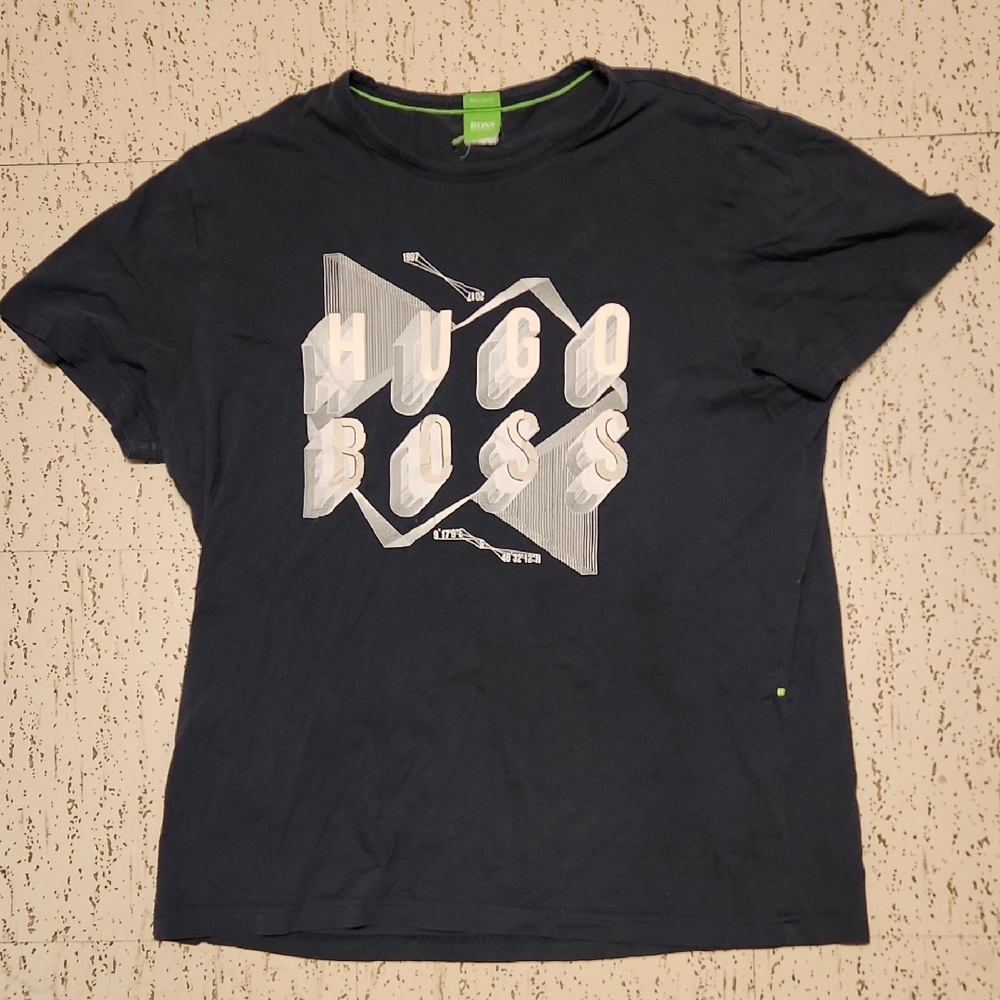 Hugo Boss Blue 3D Spellout Abatract Graphic Regular Fit Crewneck T-Shirt